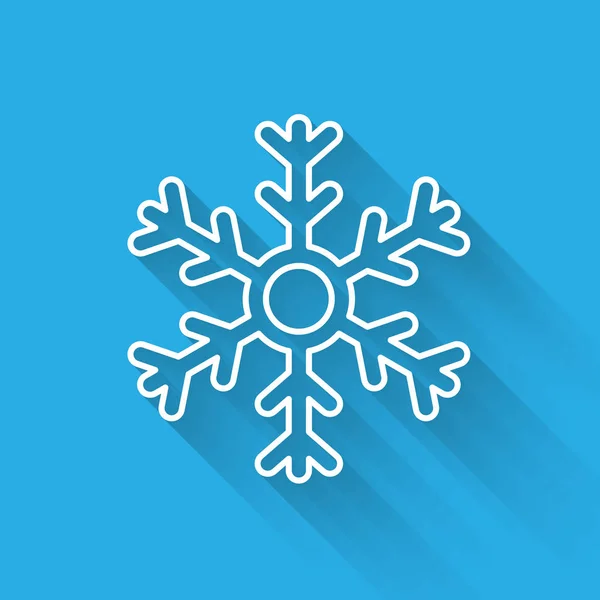 Witte Lijn Snowflake Icoon Geïsoleerd Met Lange Schaduw Vector Illustratie — Stockvector