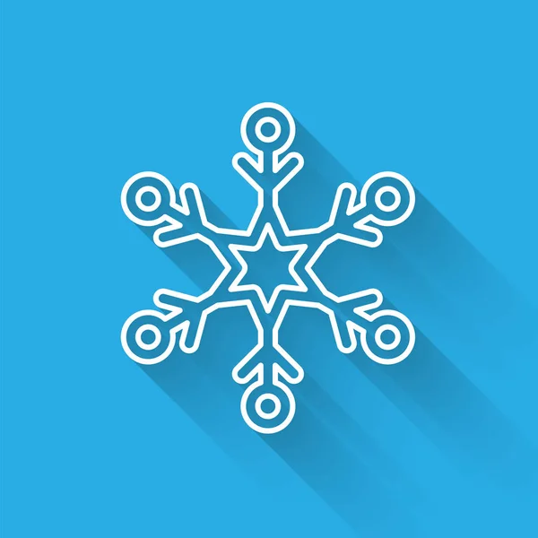 Vit Linje Snowflake Ikon Isolerad Med Lång Skugga Vektor Illustration — Stock vektor