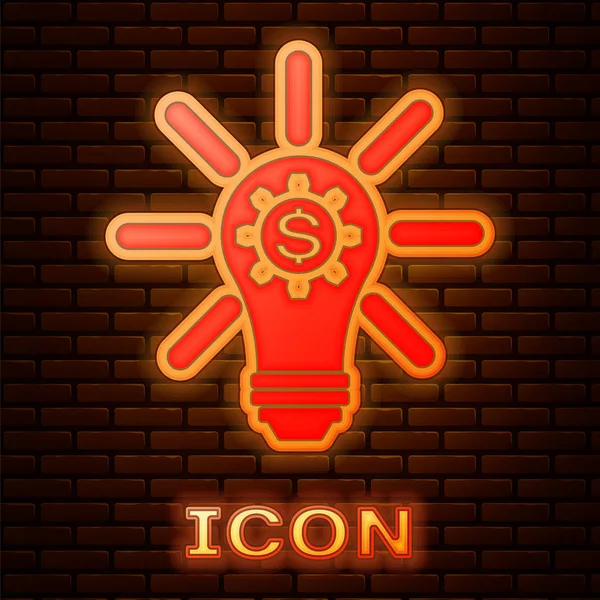 Ampoule Lumineuse Néon Avec Engrenage Intérieur Icône Symbole Dollar Isolé — Image vectorielle