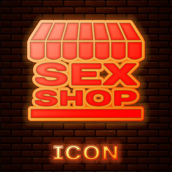 Świecący Neon Sex Shop Budynku Paskiem Markiza Ikona Izolowane Tle — Wektor stockowy