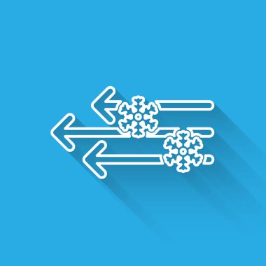 White line Wind and snow icon isolated with long shadow. Windy weather.  Vector Illustration