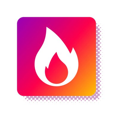 Beyaz Ateş alev simgesi beyaz arkaplanda izole edildi. Isı sembolü. Kare renk düğmesi. Vektör İllüstrasyonu