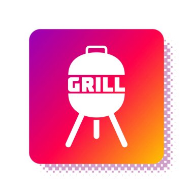 Beyaz Barbekü Izgara simgesi beyaz arkaplanda izole edildi. Barbekü ızgara partisi. Kare renk düğmesi. Vektör İllüstrasyonu