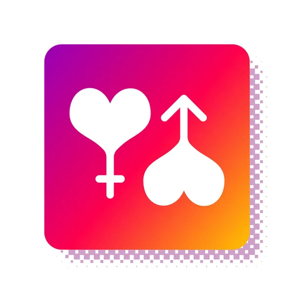 Witte man en vrouw symbool hart pictogram geïsoleerd op witte achtergrond. Geslacht symbool. Vierkante kleur knop. Vector Illustratie — Stockvector