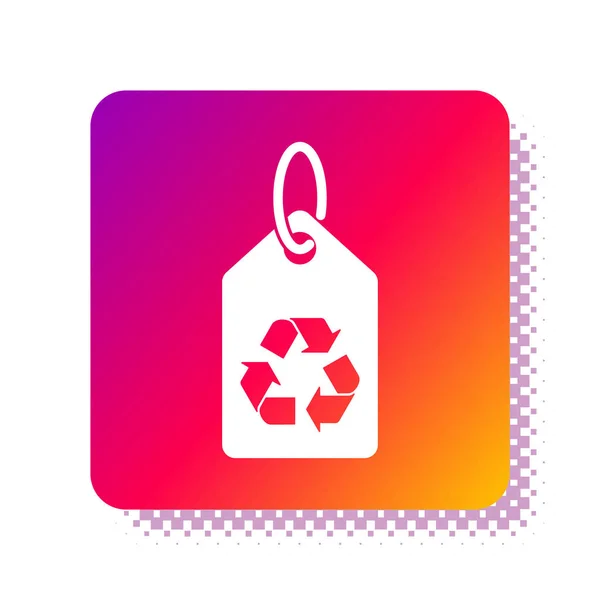 白の背景に隔離されたリサイクルシンボルアイコンを持つホワイトタグ。バナー、ラベル、タグ、ロゴ、エコグリーンのステッカー。正方形の色ボタン。ベクターイラスト — ストックベクタ