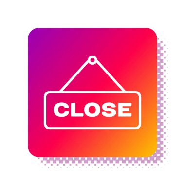 Beyaz arkaplanda izole edilmiş metin kapatma simgesi olan beyaz asma işareti. Kafe ya da restoran için iş teması. Kare renk düğmesi. Vektör İllüstrasyonu