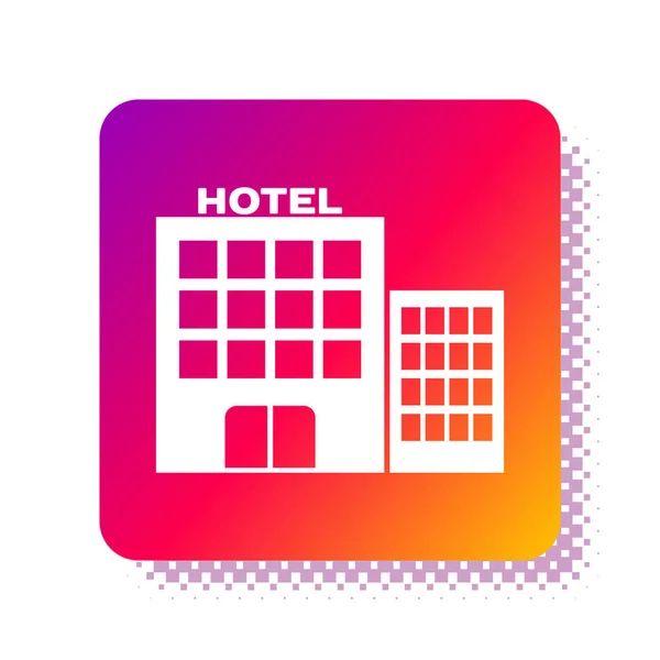 Weißes Hotelgebäude-Symbol isoliert auf weißem Hintergrund. quadratische Farbtaste. Vektorillustration — Stockvektor