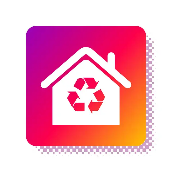 Weißes Öko-Haus mit Recycling-Symbol auf weißem Hintergrund. Ökologie zu Hause mit Recycling-Pfeilen. quadratische Farbtaste. Vektorillustration — Stockvektor