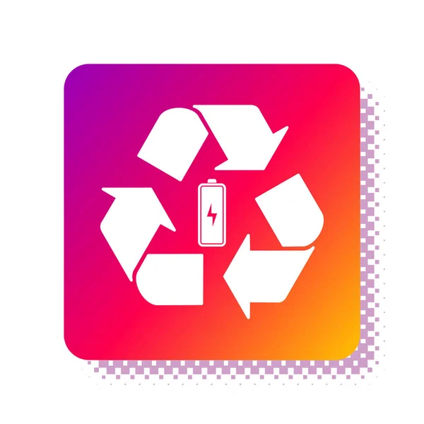 Batería blanca con icono de línea de símbolo de reciclaje aislado sobre fondo blanco. Batería con símbolo de reciclaje - concepto de energía renovable. Botón de color cuadrado. Ilustración vectorial — Archivo Imágenes Vectoriales