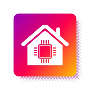 Beyaz Akıllı ev simgesi beyaz arkaplanda izole edildi. Uzaktan kumanda. Kare renk düğmesi. Vektör İllüstrasyonu