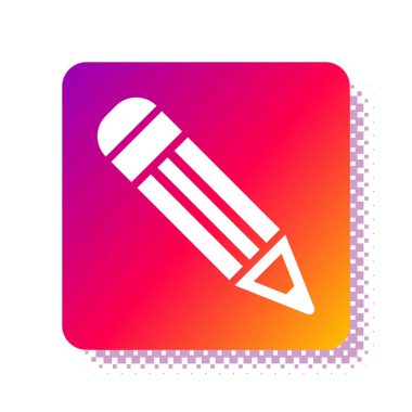 Beyaz arka planda beyaz kalem simgesi izole edildi. Eğitim işareti. Çizim ve eğitim araçları. Okul sembolü. Kare renk düğmesi. Vektör İllüstrasyonu