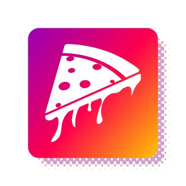 Beyaz arka planda izole edilmiş beyaz pizza ikonu. Kare renk düğmesi. Vektör İllüstrasyonu