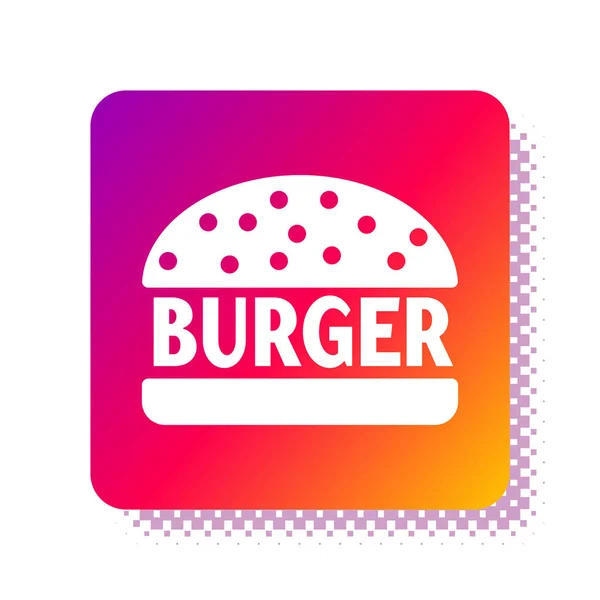 Beyaz arkaplanda beyaz hamburger simgesi var. Hamburger ikonu. Çizburger sandviç tabelası. Kare renk düğmesi. Vektör İllüstrasyonu — Stok Vektör