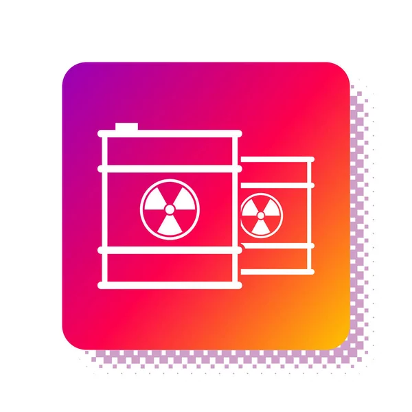 White Radioactive waste in barrel icon isolated on white background. Toxic refuse keg. Radioactive garbage emissions, environmental pollution. Square color button. Vector Illustration — Stock Vector
