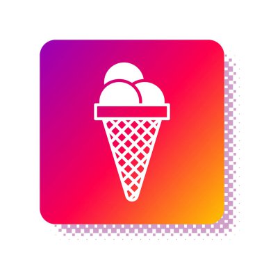 Beyaz arka planda izole edilmiş waffle külahında beyaz dondurma. Güzel sembol. Kare renk düğmesi. Vektör İllüstrasyonu