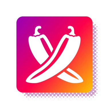 Beyaz arka planda izole edilmiş kırmızı biberli kırmızı biber ikonu. Market, mutfak ürünleri, baharat ve baharat paketi için tasarım. Kare renk düğmesi. Vektör İllüstrasyonu