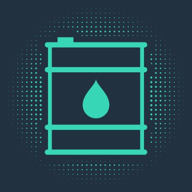 Yeşil yağ varili ikonu mavi arkaplanda izole edildi. Yağ bidonu. Bilgi grafikleri, yakıt, endüstri, güç, ekoloji için. Soyut çember rastgele noktalar. Vektör İllüstrasyonu