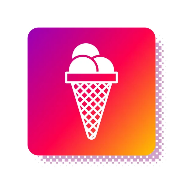 Bílá zmrzlina v kuželu ikony izolované na bílém pozadí. Pěkný symbol. Tlačítko čtvercové barvy. Vektorová ilustrace — Stockový vektor