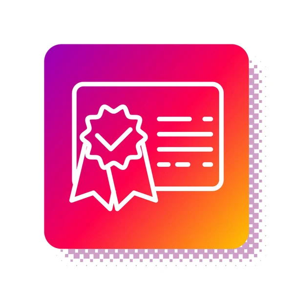 Zeilensymbol für weiße Zertifikatsvorlagen auf weißem Hintergrund. Leistung, Auszeichnung, Abschluss, Stipendium, Diplom. Geschäftserfolgsbescheinigung. quadratische Farbtaste. Vektorillustration — Stockvektor
