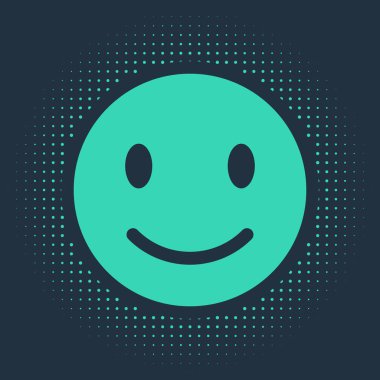 Mavi arka planda izole edilmiş Yeşil Gülen Yüz simgesi. Gülümseyen ifade. Mutlu gülümseme sohbet sembolleri. Soyut çember rastgele noktalar. Vektör İllüstrasyonu