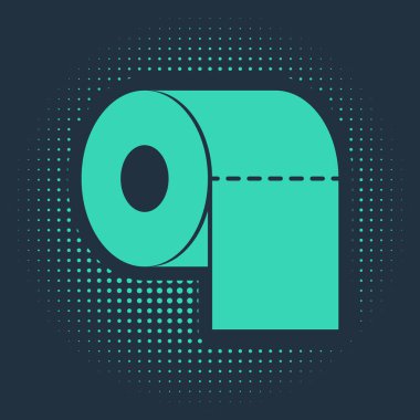 Yeşil tuvalet kağıdı rulo simgesi mavi arkaplanda izole edildi. Soyut çember rastgele noktalar. Vektör İllüstrasyonu