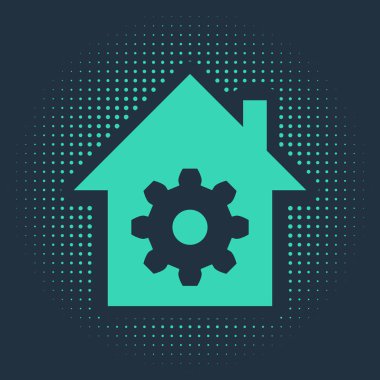 Yeşil Akıllı ev ayarları simgesi mavi arkaplanda izole edildi. Uzaktan kumanda. Soyut çember rastgele noktalar. Vektör İllüstrasyonu