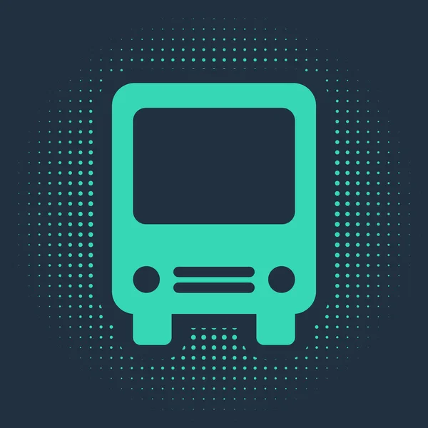 Grünes Bussymbol isoliert auf blauem Hintergrund. Transportkonzept. Busfahrt-Verkehrsschild. Tourismus oder öffentliches Verkehrsmittel. abstrakte Kreis zufällige Punkte. Vektorillustration — Stockvektor