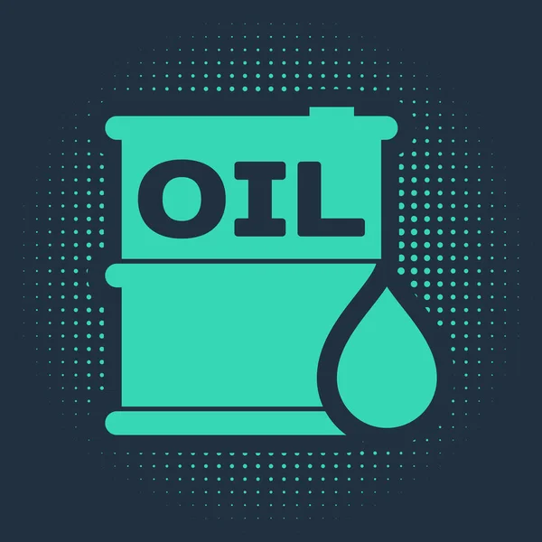 Icono de barril de petróleo verde aislado sobre fondo azul. Recipiente de tambor. Para infografías, combustible, industria, energía, ecología. Puntos aleatorios de círculo abstracto. Ilustración vectorial — Archivo Imágenes Vectoriales