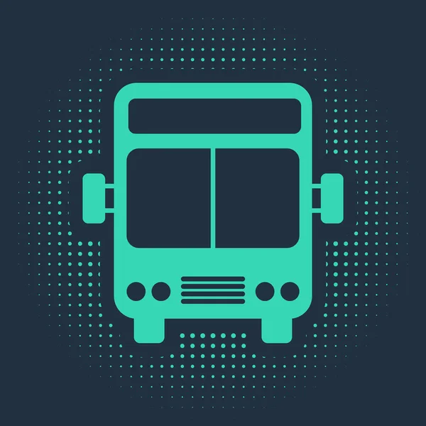 Green Bus icon isolated on blue background. Transportation concept. Bus tour transport sign. Tourism or public vehicle symbol. Abstract circle random dots. Vector Illustration