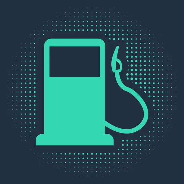 Groene benzine of benzinestation pictogram geïsoleerd op blauwe achtergrond. Auto brandstof symbool. Benzinepomp. Abstracte cirkel willekeurige stippen. Vector Illustratie — Stockvector