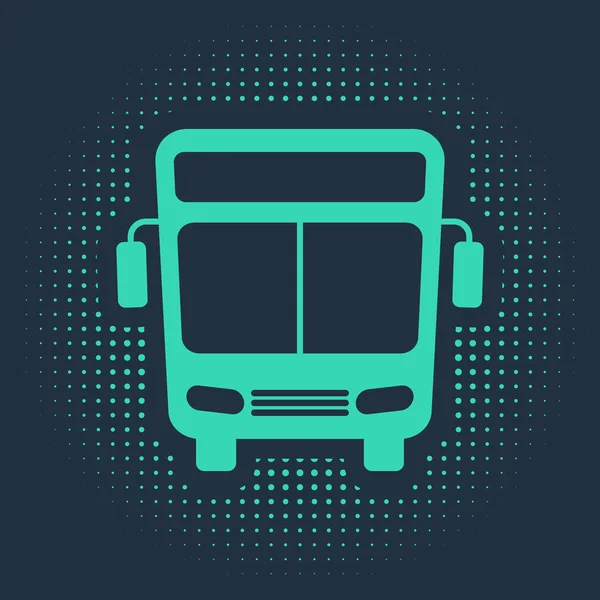 Green Bus icon isolated on blue background. Transportation concept. Bus tour transport sign. Tourism or public vehicle symbol. Abstract circle random dots. Vector Illustration