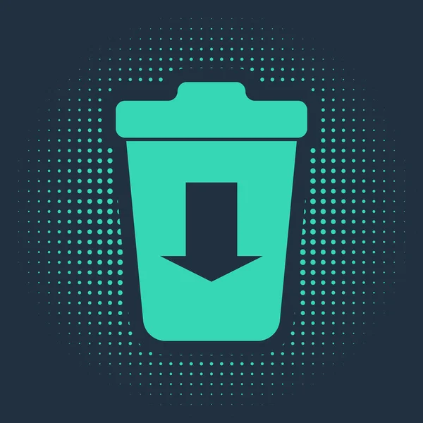 Verde Enviar para o ícone do lixo isolado no fundo azul. Pontos aleatórios de círculo abstrato. Ilustração vetorial — Vetor de Stock