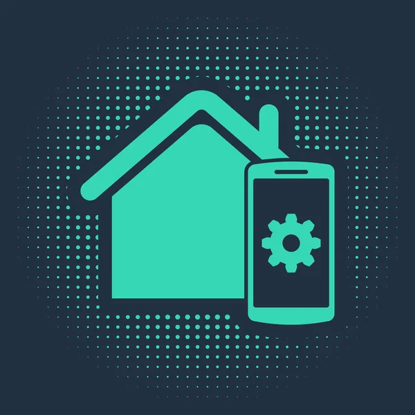 Green Smart home - icono del sistema de control remoto aislado sobre fondo azul. Puntos aleatorios de círculo abstracto. Ilustración vectorial — Archivo Imágenes Vectoriales