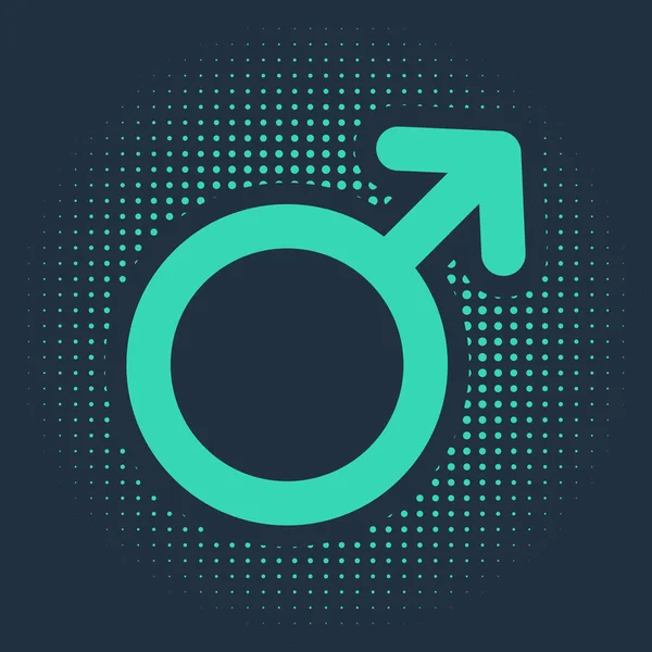 Icono de símbolo de género masculino verde aislado sobre fondo azul. Puntos aleatorios de círculo abstracto. Ilustración vectorial — Vector de stock