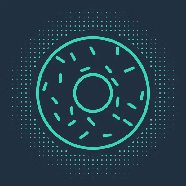 Donut verde com ícone de esmalte doce isolado no fundo azul. Pontos aleatórios de círculo abstrato. Ilustração vetorial —  Vetores de Stock