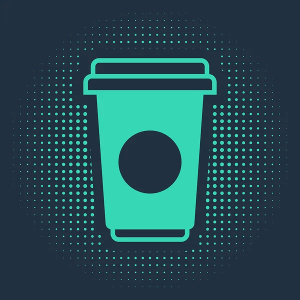 Πράσινο φλιτζάνι καφέ εικονίδιο απομονώνονται σε μπλε φόντο. Ποτήρι καφέ μιας χρήσης με ζεστό καφέ. Αφηρημένες τυχαίες τελείες. Εικονογράφηση διανύσματος — Διανυσματικό Αρχείο