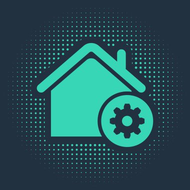 Yeşil Akıllı ev ayarları simgesi mavi arkaplanda izole edildi. Uzaktan kumanda. Soyut çember rastgele noktalar. Vektör İllüstrasyonu