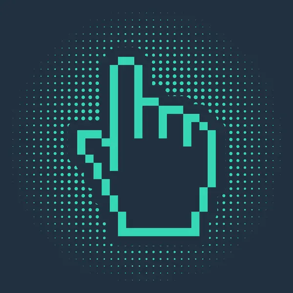 Icône de curseur de main Pixel vert isolé sur fond bleu. Curseur pointeur main. Cercle abstrait points aléatoires. Illustration vectorielle — Image vectorielle