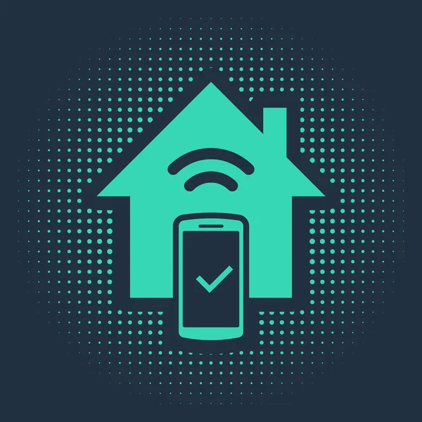 Green Smart home - icona del sistema di controllo remoto isolato su sfondo blu. Cerchi astratti puntini casuali. Illustrazione vettoriale — Vettoriale Stock