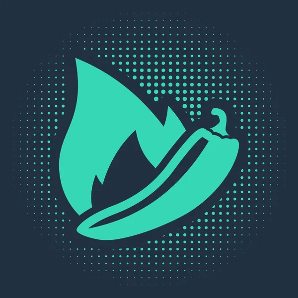 Zelená Hot chilli paprika ikon izolované na modrém pozadí. Design pro potraviny, kulinářské výrobky, koření a balení koření, kuchařka. Abstraktní kruh náhodných teček. Vektorová ilustrace — Stockový vektor