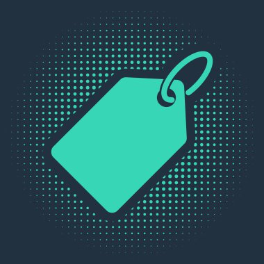 Yeşil Boş etiket fiyat etiketi simgesi mavi arkaplanda izole edildi. Boş alışveriş indirimi etiketi. Şablon indirimli afiş. Soyut çember rastgele noktalar. Vektör İllüstrasyonu