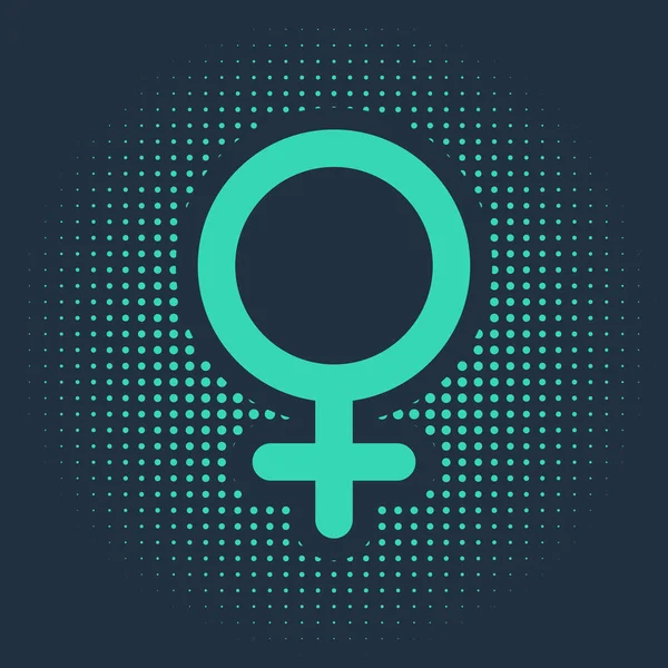 Zielony symbol płci żeńskiej ikona izolowana na niebieskim tle. Symbol Wenus. Symbol żeńskiego organizmu lub kobiety. Abstrakcyjne kółko przypadkowych kropek. Ilustracja wektora — Wektor stockowy