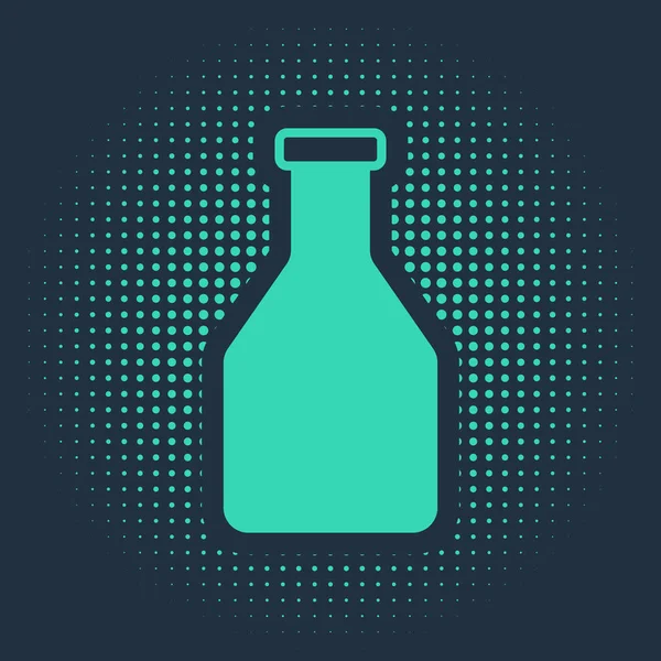 Ícone de garrafa Ketchup verde isolado no fundo azul. Pontos aleatórios de círculo abstrato. Ilustração vetorial —  Vetores de Stock