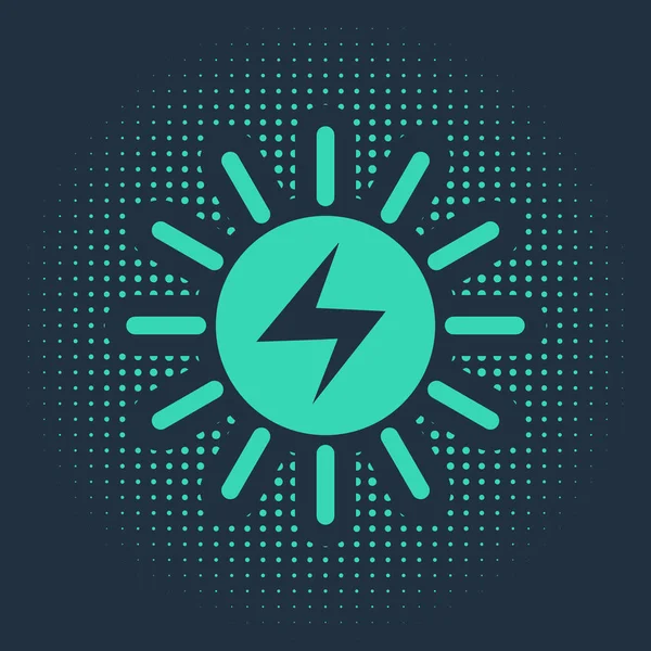 Groene zonne-energie paneel pictogram geïsoleerd op blauwe achtergrond. Abstracte cirkel willekeurige stippen. Vector Illustratie — Stockvector