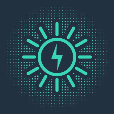 Yeşil Güneş enerjisi paneli simgesi mavi arkaplanda izole edildi. Soyut çember rastgele noktalar. Vektör İllüstrasyonu