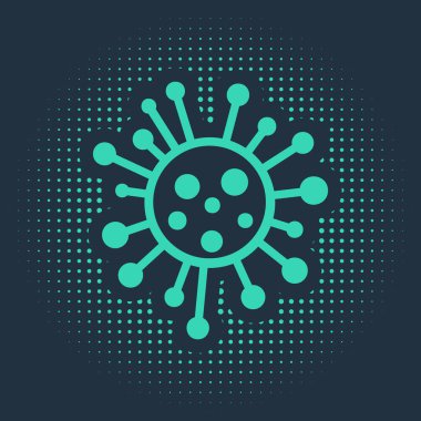 Mavi arkaplanda yeşil bakteri simgesi izole edildi. Bakteriler ve mikroorganizmalar, sebep olan mikroorganizma hastalıkları, hücre kanseri, mikrop, virüs, mantar. Soyut çember rastgele noktalar. Vektör İllüstrasyonu