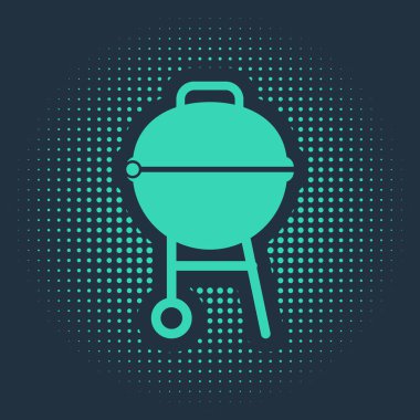 Mavi arka planda yeşil ızgara ikonu izole edildi. Barbekü ızgara partisi. Soyut çember rastgele noktalar. Vektör İllüstrasyonu