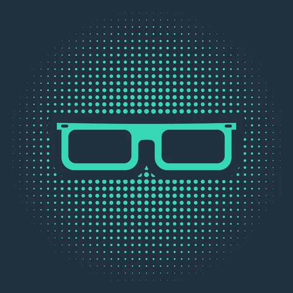 Icono de gafas verdes aislado sobre fondo azul. Símbolo de marco de gafas. Puntos aleatorios de círculo abstracto. Ilustración vectorial — Vector de stock