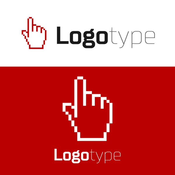 Icona del cursore a mano Red Pixel isolata su sfondo bianco. Cursore lancetta puntatore. Elemento modello di design logo. Illustrazione vettoriale — Vettoriale Stock