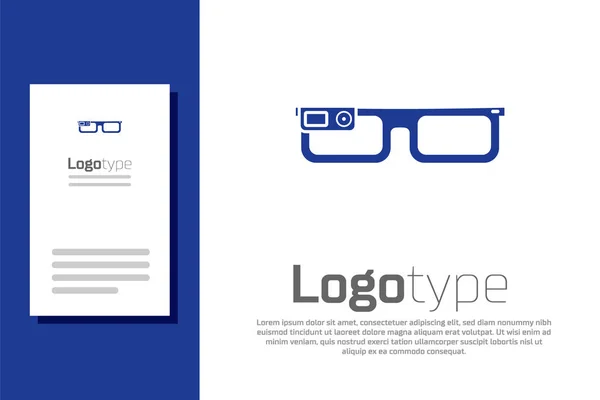 Blue Smart glasses mounted on spectacles icon isolated on white background. Wearable electronics smart glasses with camera and display. Logo design template element. Vector Illustration — Stock Vector